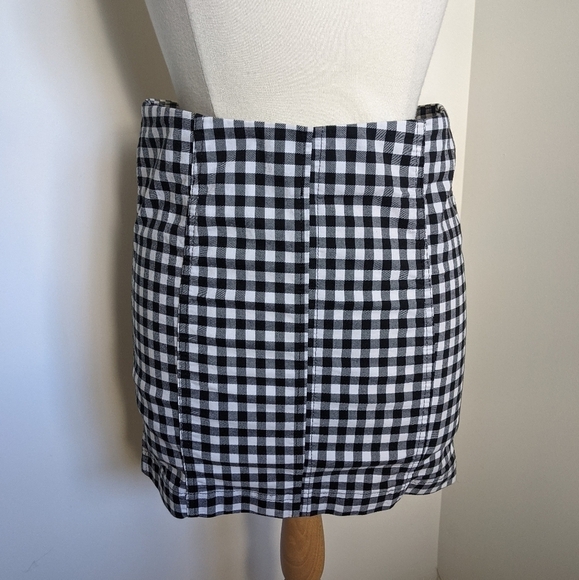 Free People Black And White Gingham Mini Skirt Stretch Cotton 8 Retro Twee - Picture 6 of 17